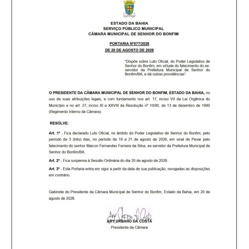 CÂMARA MUNICIPAL DECRETA LUTO OFICIAL POR 3 DIAS PELO O FALECIMENTO DE MAICON FERNANDES.