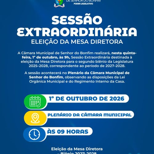 Sr do Bonfim: Câmara realiza sessão extraordinária
