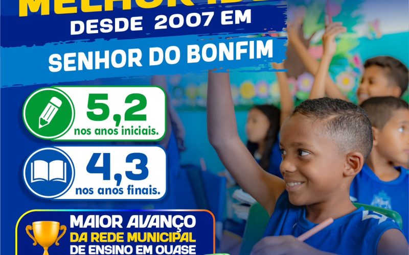Senhor do Bonfim conquista maior avanço no IDEB desde 2007