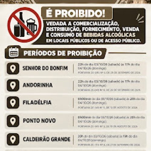 6° BPM divulga Card com horários específicos de cada municípios com período de proibição, comercialização, fornecimento, venda e consumo de bebidas alcoólicas